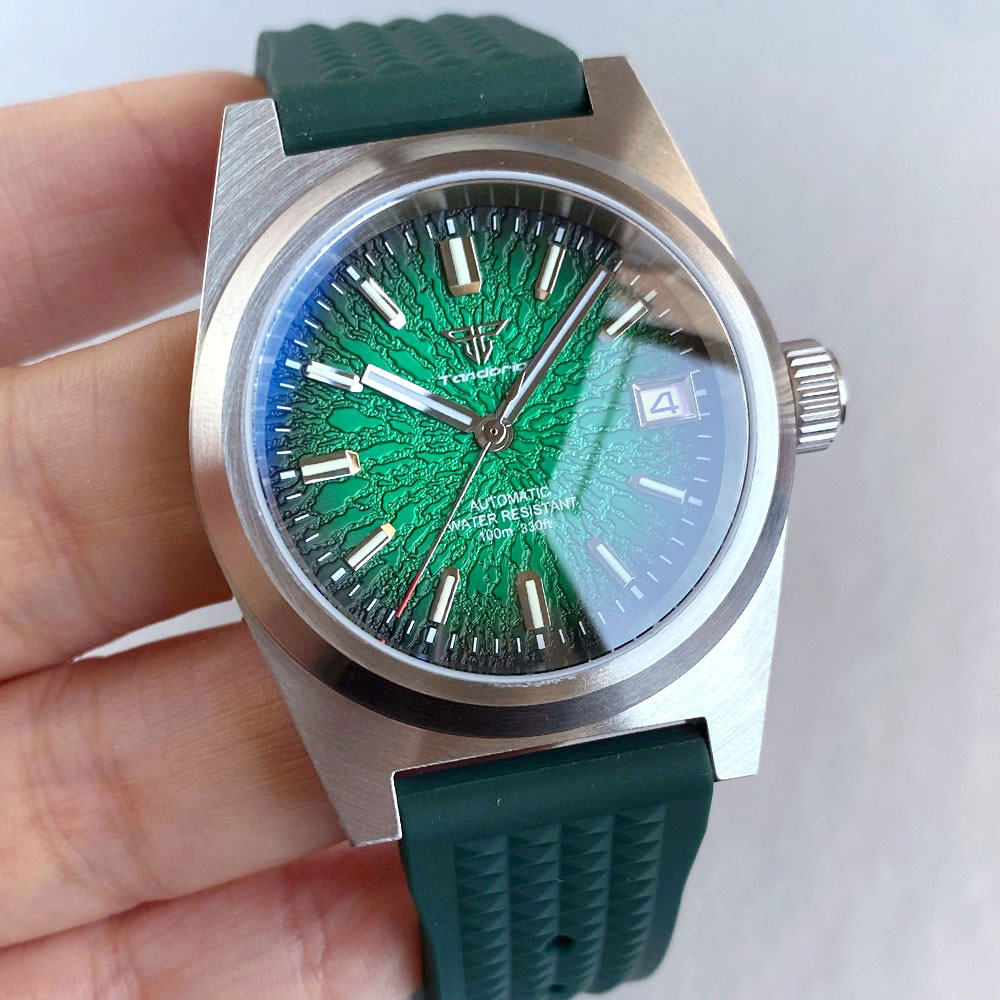 Rubber Strap Diver - 新しい 38 ミリメートル機械式時計メンズグリーンフィールド 200 メートル防水スチール腕時計 AR