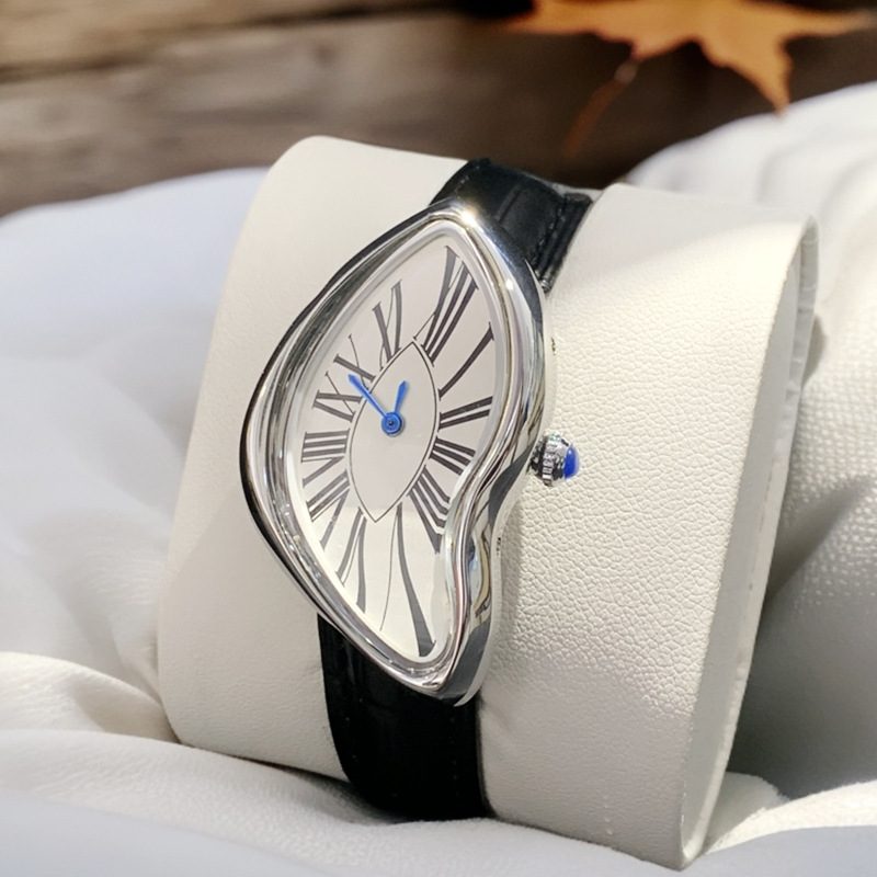 Leather Watch Band Men - 中世のエイリアン時計は溶けてツイストします y2k エイリアンの女性と男性のレザーストラップファッション高度なインニッチデザインクォーツ時計