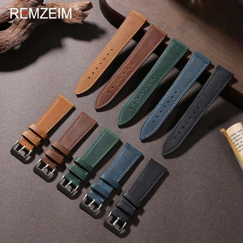 Leather Strap Quick Release - クレイジーホース-クイックリリースレザーウォッチストラップ、レトロヴィンテージリストバンド、ユニバーサルレザーブレスレット、18mm、19mm、20mm、21mm、22mm