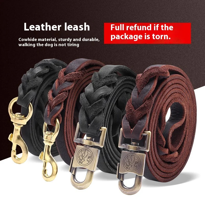 Leather Strap Quick Release - 本革犬用リード - トップグレイン牛革トレーニングリード、頑丈なクリップ付き、中型犬・大型犬用の手作りペットリード