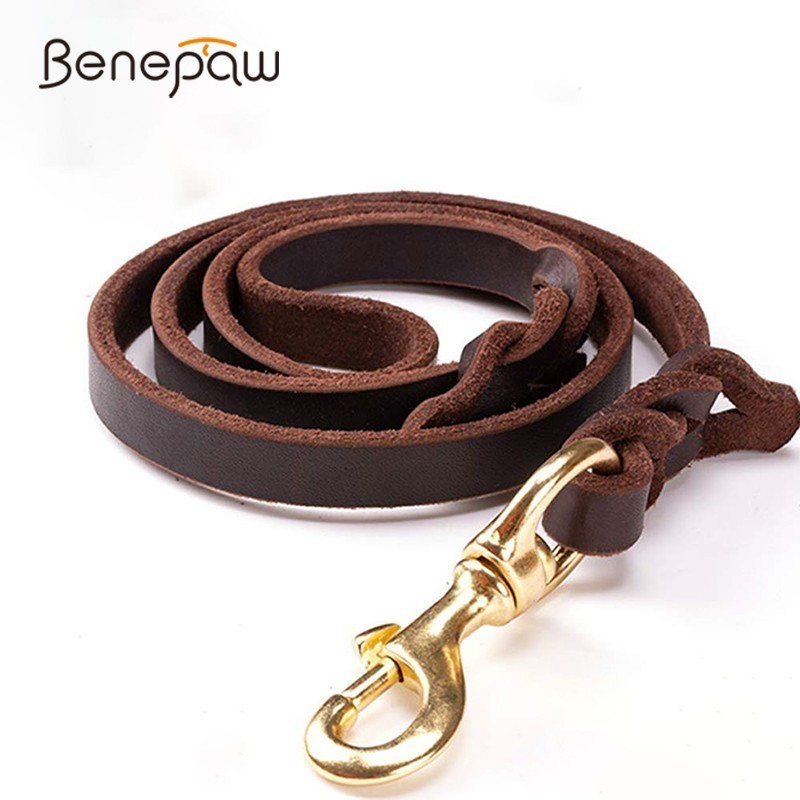 Leather Strap Quick Release - Benepaw-ペット用の手作りの牛革レザーの鎖,大型犬用の高品質の革のアクセサリー,真ちゅうメッキ,特別オファー