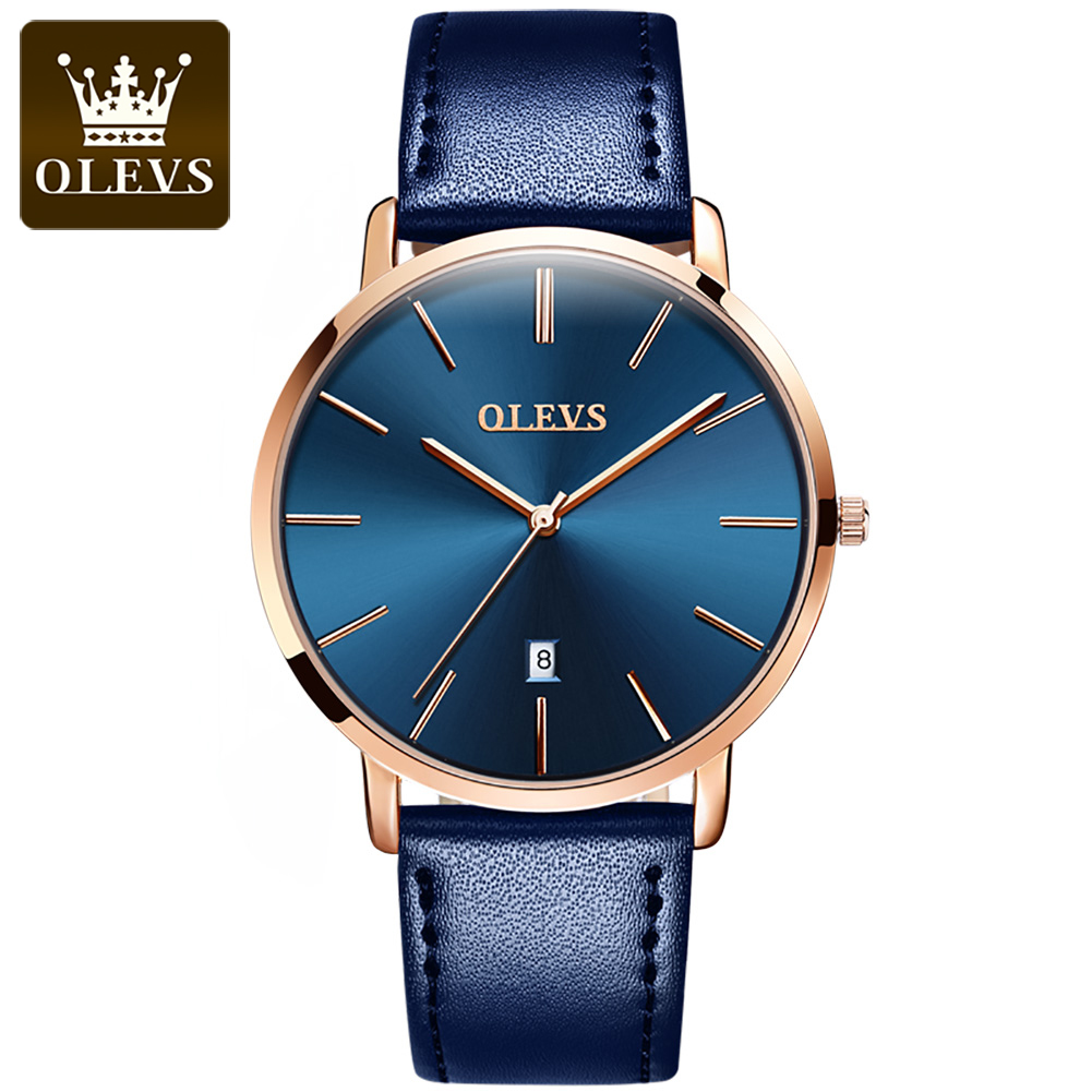 Leather Watch Band Men - オリジナル OLEVS クォーツ時計男性用防水メンズ腕時計 6.5 ミリメートル超薄型日付レザーストラップ腕時計メンズビジネス腕時計