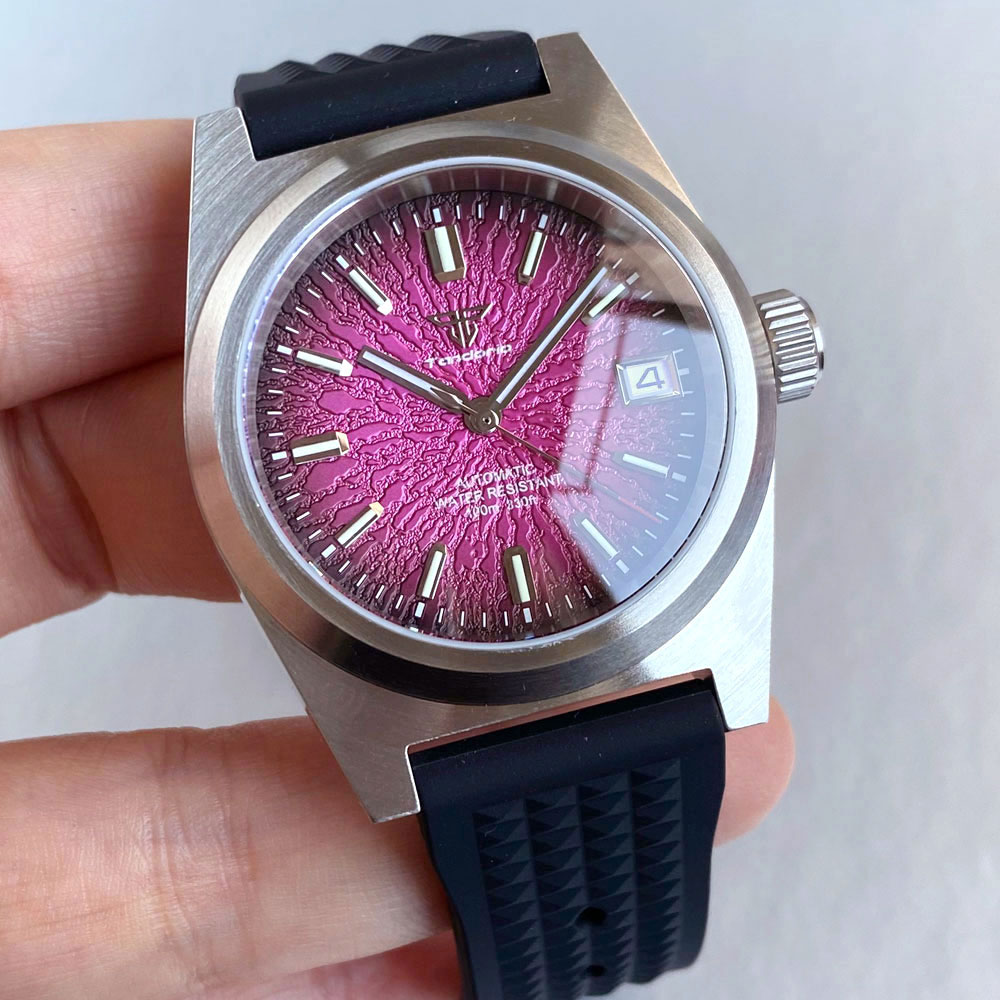 新しい 38 ミリメートル機械式時計メンズグリーンフィールド - Rubber Strap Diver のレビューと価格