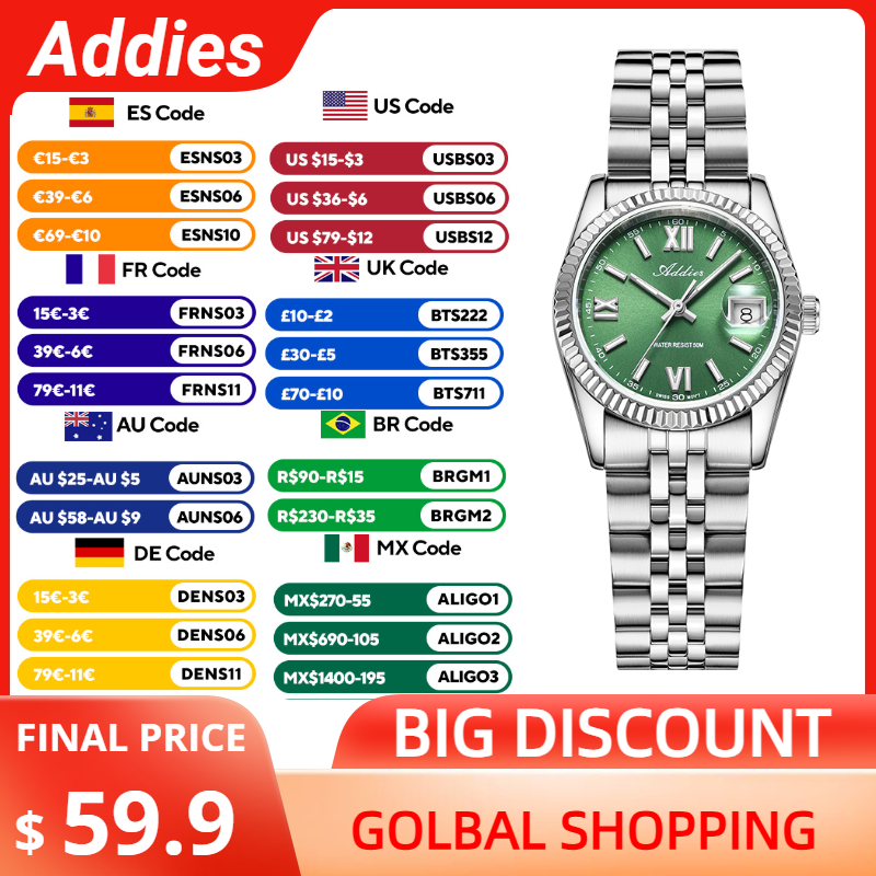 Addies 高品質高級腕時計女性用サファイアガラス 316 - Stainless Bracelet Diver のレビューと価格