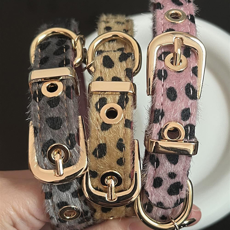 ヒョウ柄小型犬首輪、ソフトPUレザー犬用メタルリード付き - - Leather Strap Quick Release のレビューと価格