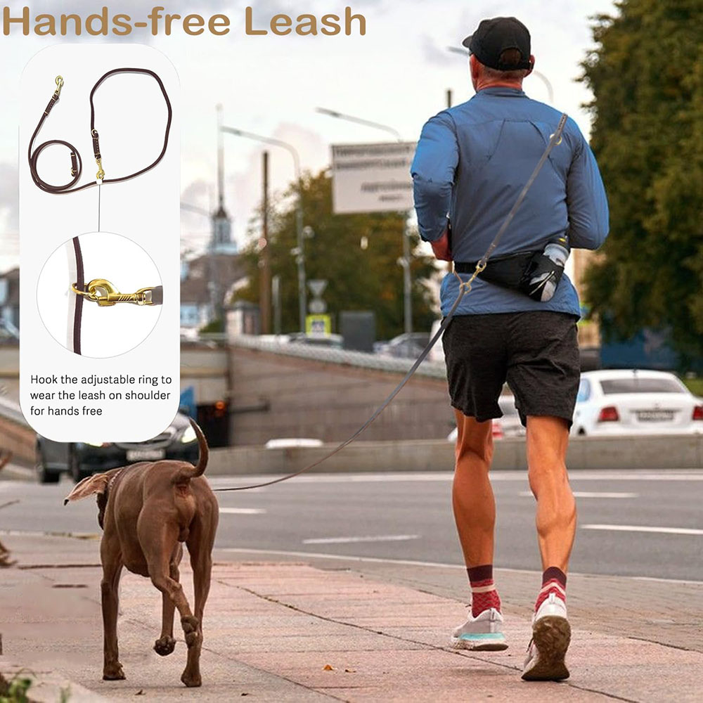 多機能レザー犬用リード、ハンズフリー犬用ランニングリーシュ、 - Leather Strap Quick Release のレビューと価格
