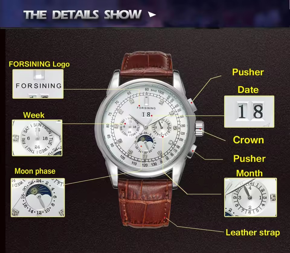 FORSINING レプリカ多機能上海自動ダイヤモンドマン腕 - Patek Philippe Watch Nautilus のレビューと価格