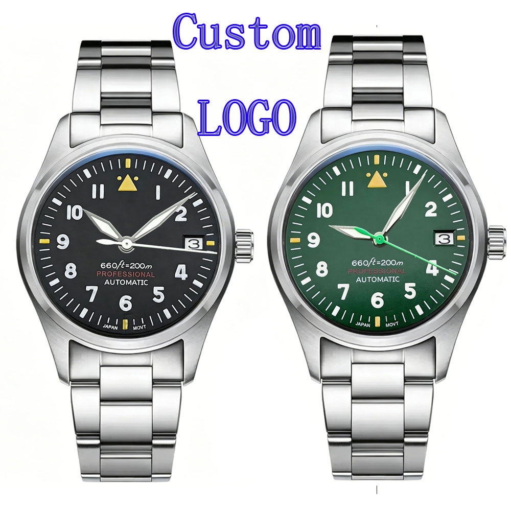 カスタムロゴ 36mm 39mm パイロットウォッチ メンズ - Stainless Bracelet Diver のレビューと価格