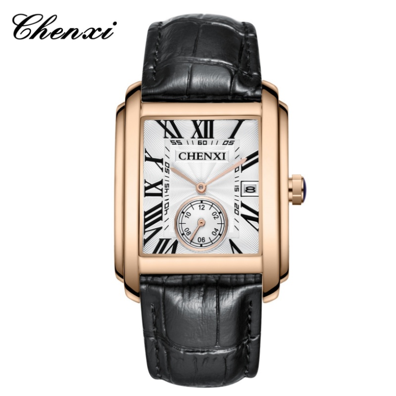 Chenxi-男性用のクラシックなスクエアブラウンレザーウォ - Leather Watch Band Men のレビューと価格