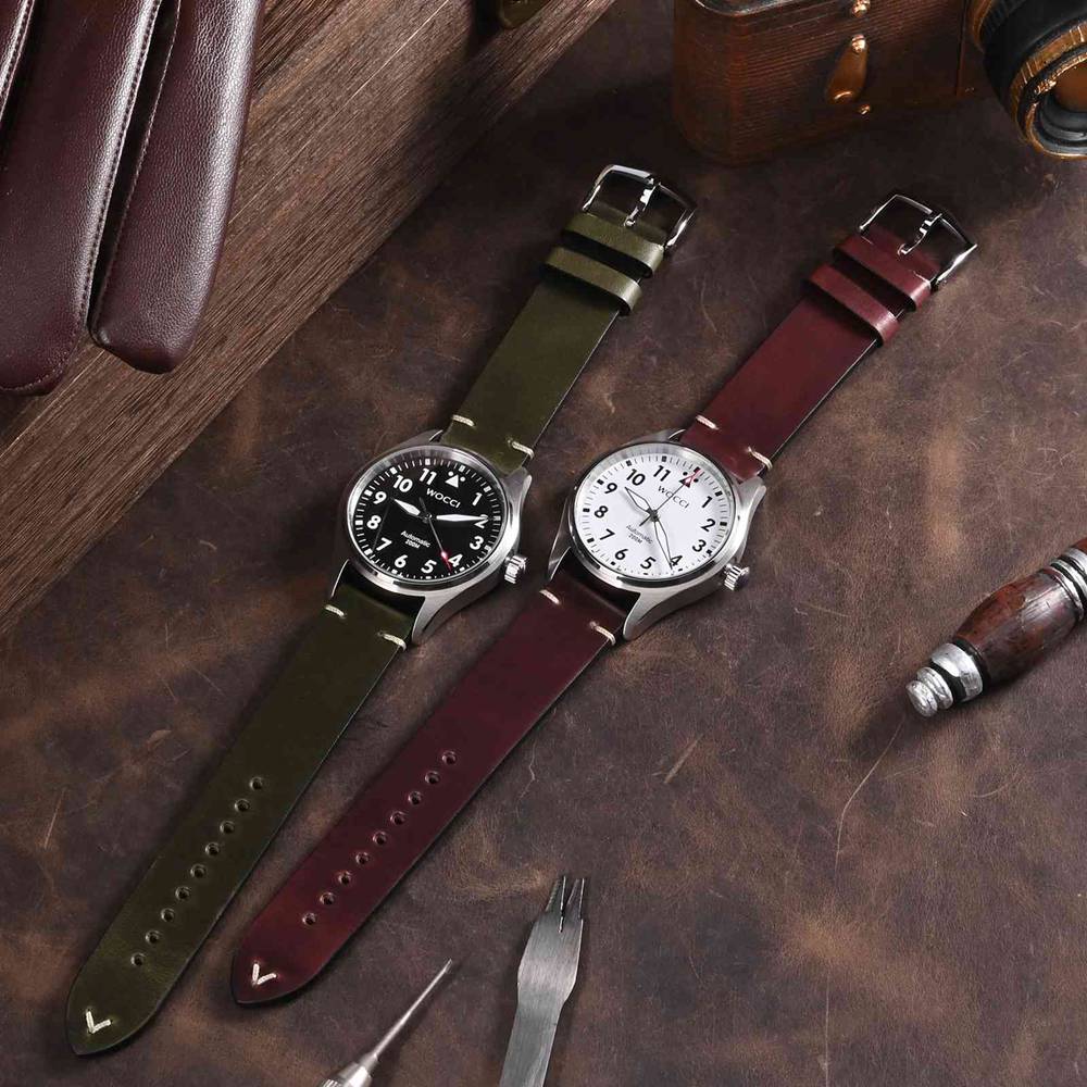 Wocci-オイルワックスレザー時計ストラップ、調節可能な時 - Leather Strap Quick Release のレビューと価格